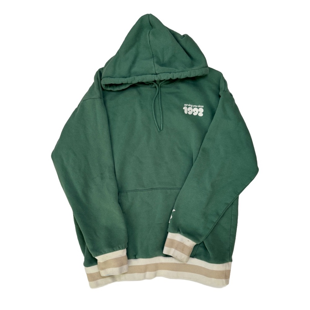 Dutch Bros Green Hooded Shirt Jacket with Cream Trim